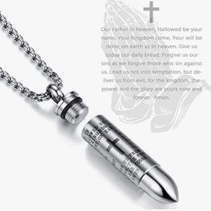 Lord's Prayer Bullet Pendant Ashes Urn Necklace (Silver)